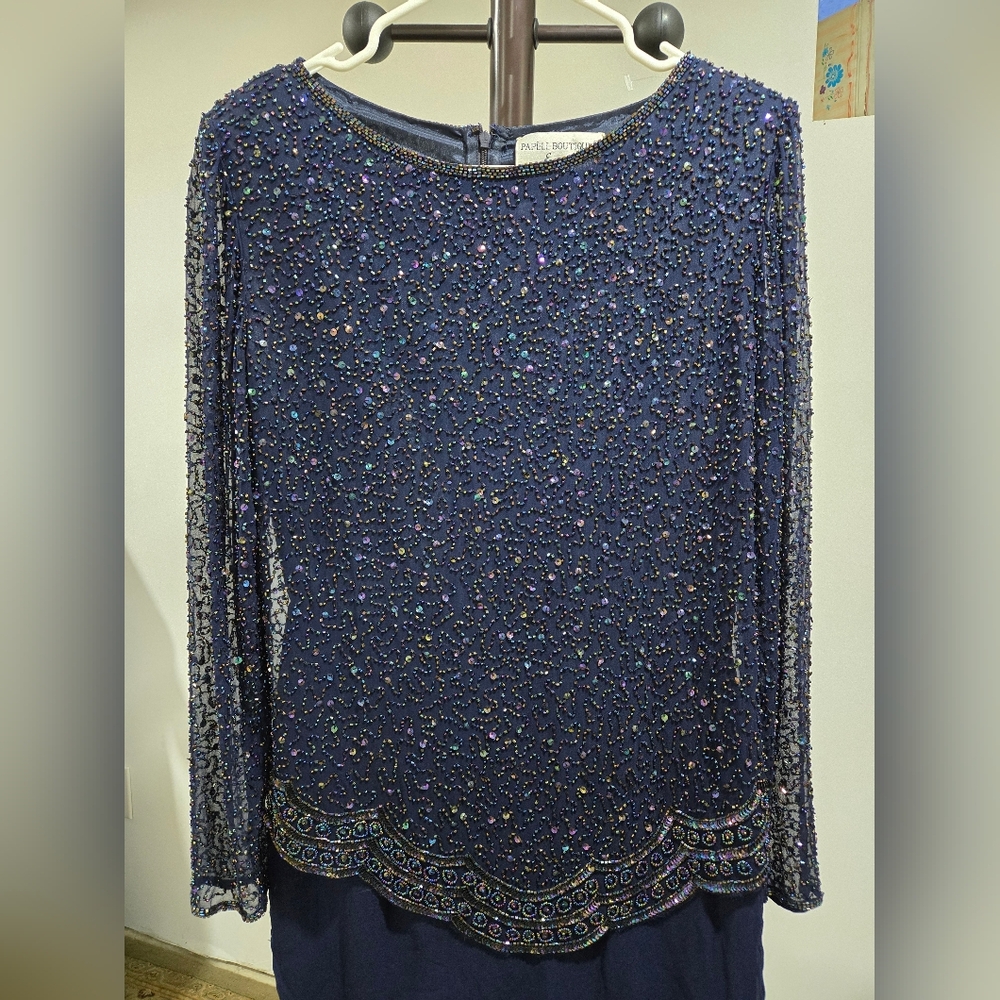 Papell Boutique Midnight Blue Beaded Gown